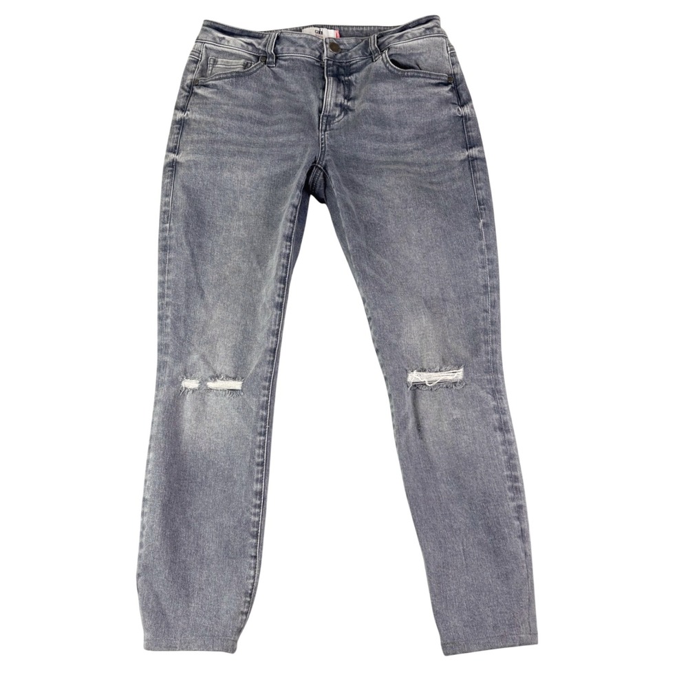 Cabi 4 Gray Skinny Jeans High Rise Distressed Knee Faded Denim Retro Grunge Edgy